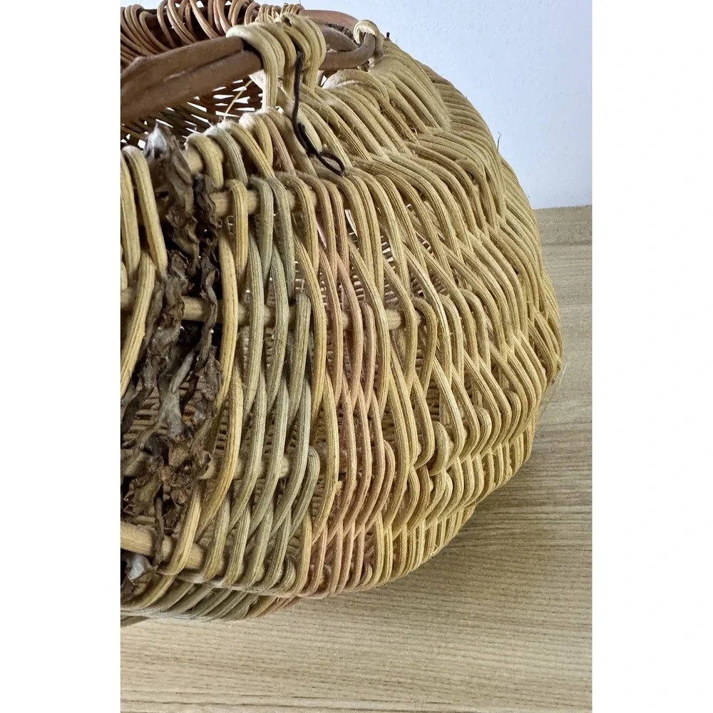 Hand Woven Rattan Wicker Seashell Basket Sculptural Boho Coastal Decor 12